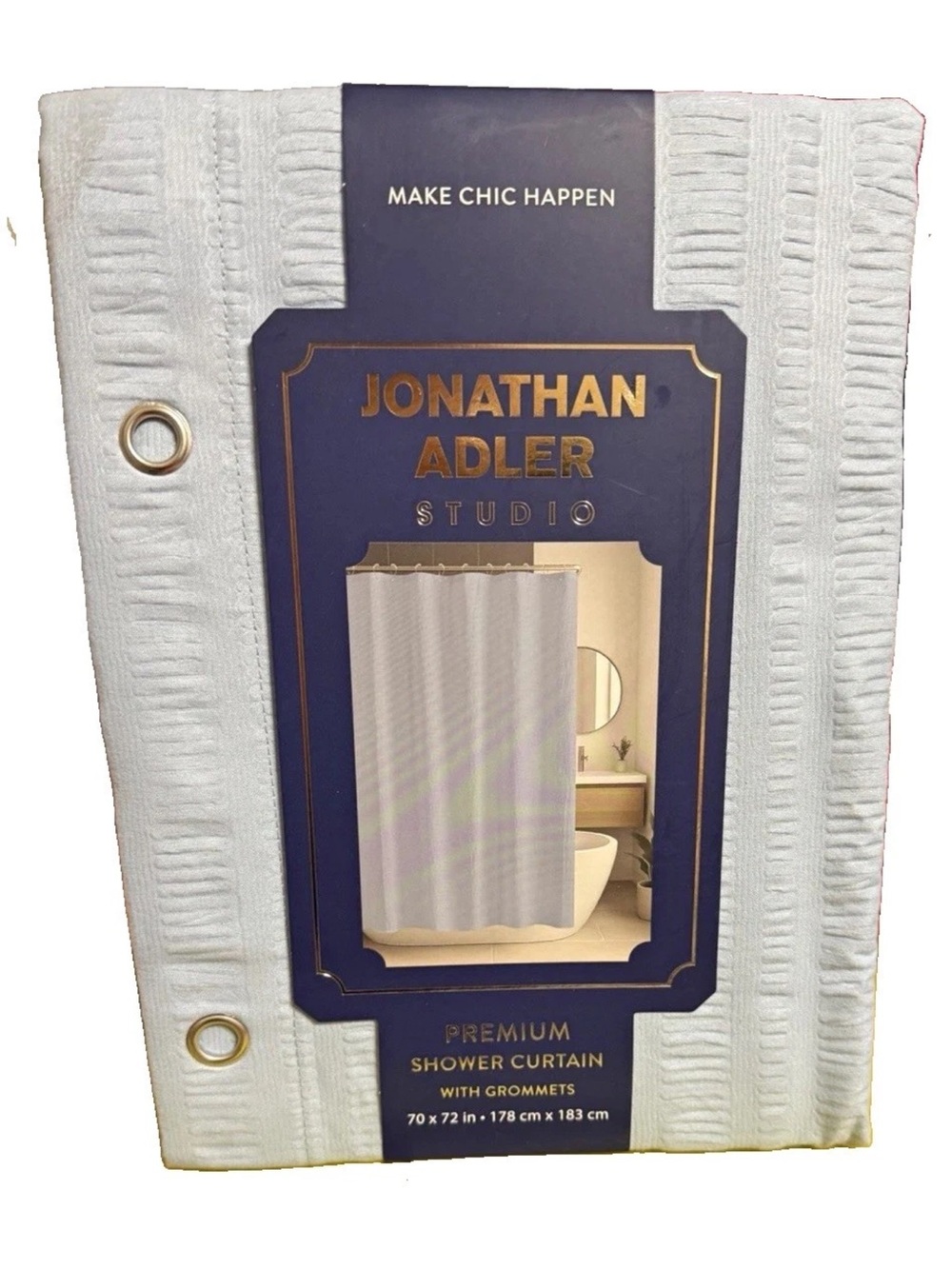 Jonathan Adler Studio Solid Light Blue Embossed Grommet Shower Curtain 70x72 New